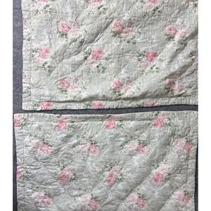 Two Laura Ashley Cotton Pillow Shams King Cottage Core Rose Vintage Floral Quilt
